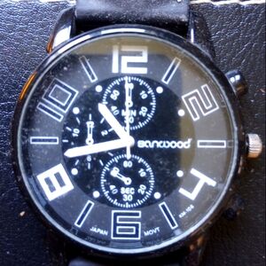 SANWOOD Sport Watch Men's Black Casual Sports Stainless Steel Silicone Band